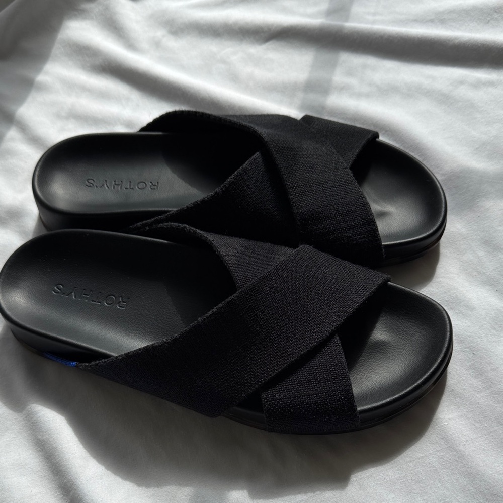 Rothy's The Weekend Slide Elegant Black Cross-Strap Size 8